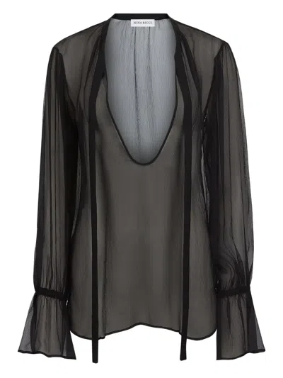 Nina Ricci Sheer Silk Top In Black