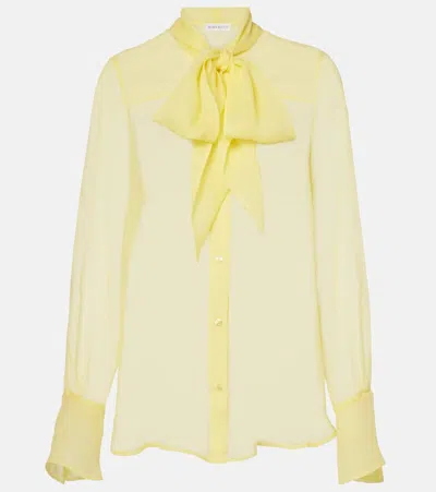 Nina Ricci Sheer Tie-neck Silk Chiffon Blouse In Yellow