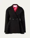 Nina Ricci Cinched Waist Coat In Wool In U9000 Black