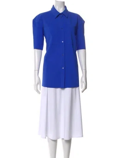 Pre-owned Nina Ricci Short Sleeve Button-up Top In Blue