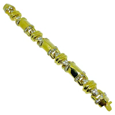 Pre-owned Nina Ricci Signed Vintage Gold Tone Rhinestones Designer Link Bracelet In Multi