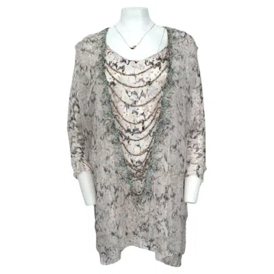 Pre-owned Nina Ricci Silk Beaded Abstract Tunic In Gray