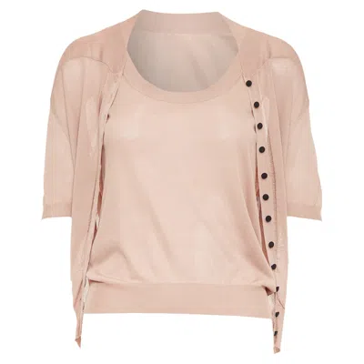 Nina Ricci Silk Button Scoop Neck Cardigan Vest Set In Neutral