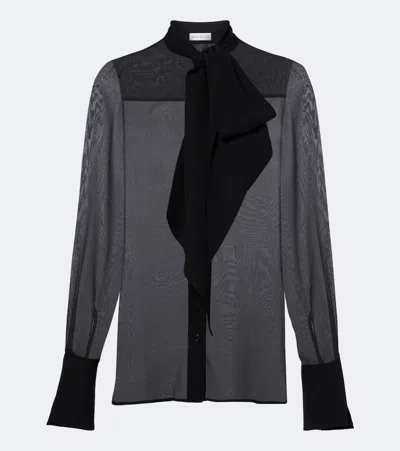 Nina Ricci Long-sleeve Silk Chiffon Blouse In Black