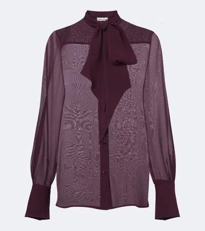 Nina Ricci Long-sleeve Silk Chiffon Blouse In Purple