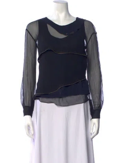 Pre-owned Nina Ricci Silk Crew Neck Blouse In Blue