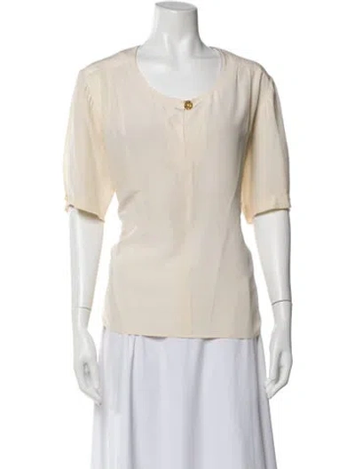 Pre-owned Nina Ricci Silk Crew Neck Blouse In Yellow