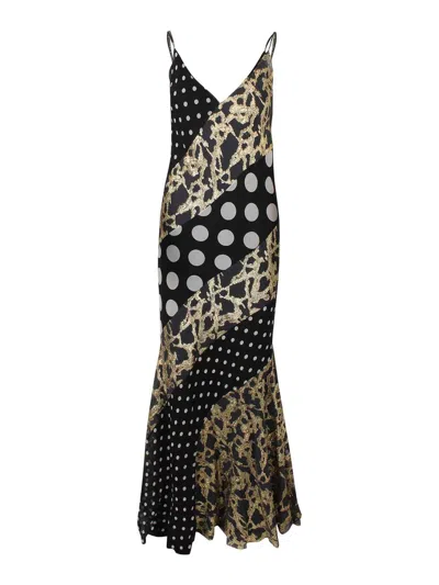 Nina Ricci Silk Dress With Patchwork Of Golden Marbling In Black