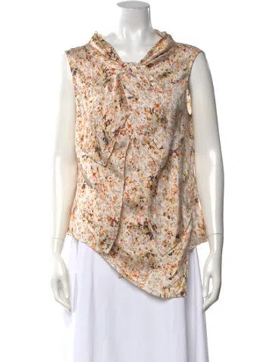 Pre-owned Nina Ricci Silk Floral Print Blouse In Orange