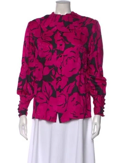 Pre-owned Nina Ricci Silk Floral Print Blouse In Pink