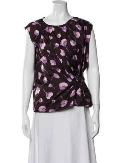 Pre-owned Nina Ricci Silk Floral Print Blouse In Purple