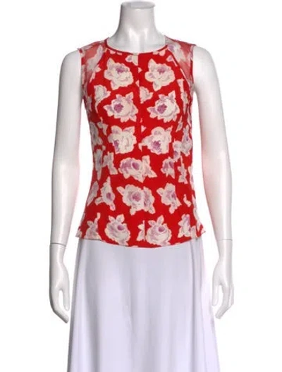 Pre-owned Nina Ricci Silk Floral Print Blouse In Red