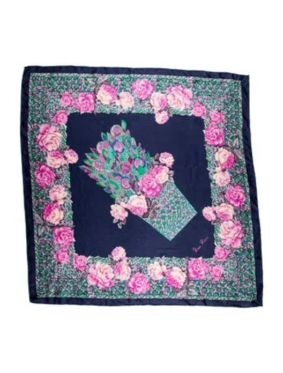 Pre-owned Nina Ricci Silk Floral Print Scarf In Blue