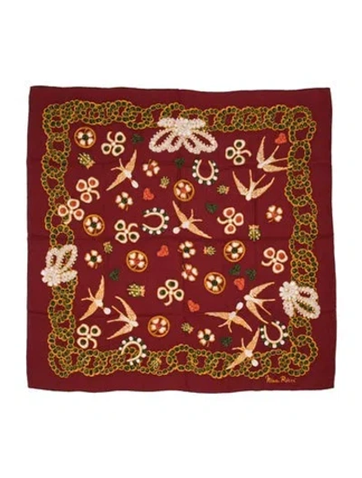 Pre-owned Nina Ricci Silk Floral Print Scarf In Red
