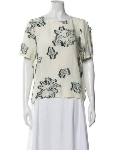 Pre-owned Nina Ricci Silk Floral Print Top In White