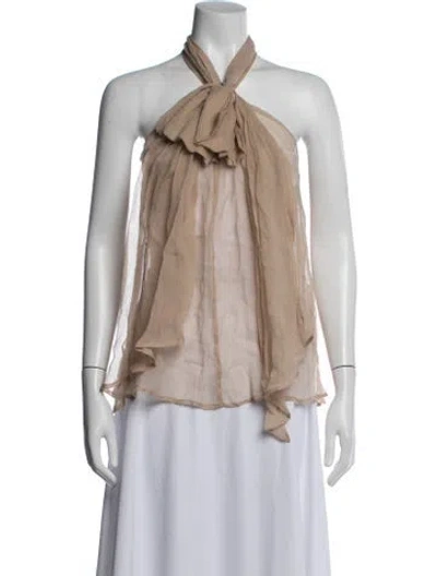 Pre-owned Nina Ricci Silk Halterneck Top W/ Tags In Neutral