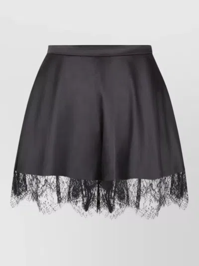Nina Ricci Silk High Waist Mini Shorts Lace Trim In Black
