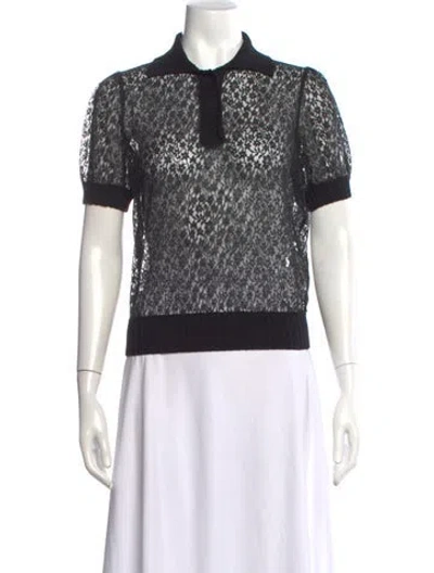 Pre-owned Nina Ricci Silk Lace Pattern Polo In Black