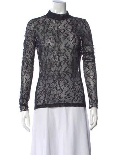 Pre-owned Nina Ricci Silk Lace Pattern Top In Black