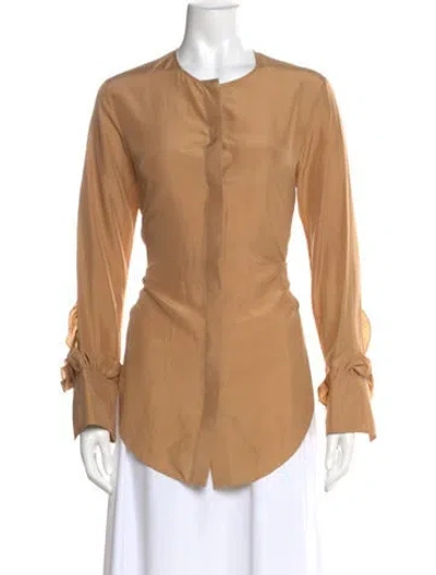 Pre-owned Nina Ricci Silk Long Sleeve Blouse In Neutral