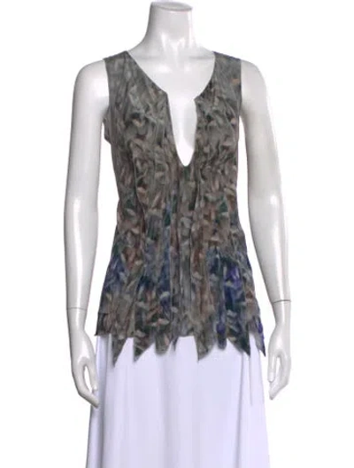Pre-owned Nina Ricci Silk Patterned Top In Green