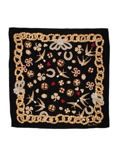 Pre-owned Nina Ricci Silk Printed Scarf In Black
