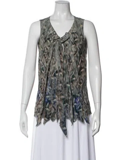 Pre-owned Nina Ricci Silk Printed Top In Green