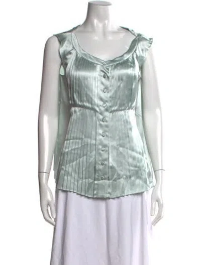 Pre-owned Nina Ricci Silk Scoop Neck Blouse In Green