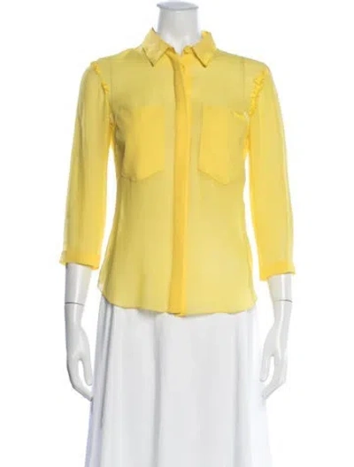 Pre-owned Nina Ricci Silk Three-quarter Sleeve Blouse In Yellow