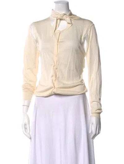 Pre-owned Nina Ricci Silk Tie Neck Sweater In Neutrals