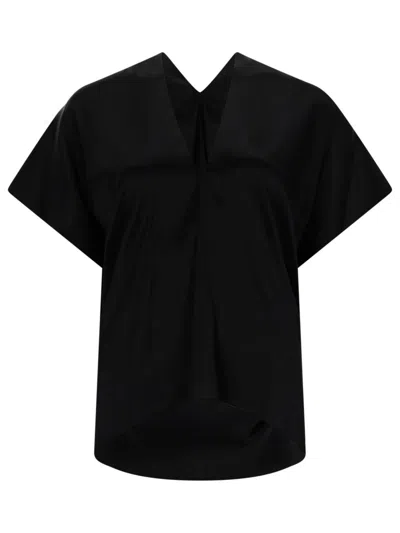 Nina Ricci Silk Top V Neckline Draped Back In Black