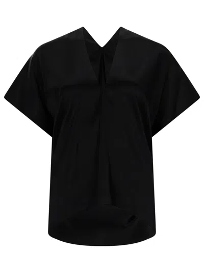 Nina Ricci Silk Top V Neckline Draped Back In Black