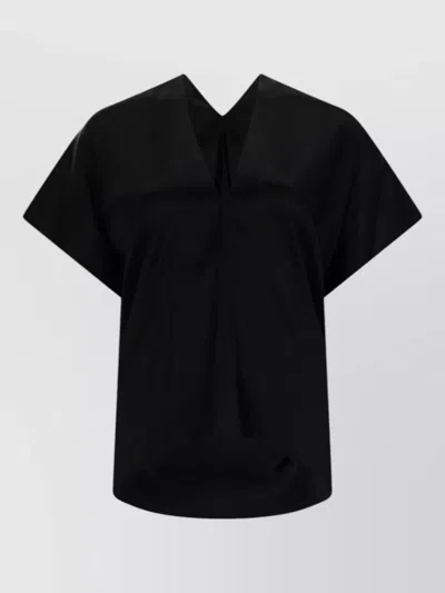 Nina Ricci Silk Top V Neckline Draped Back In Black