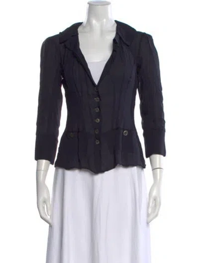 Pre-owned Nina Ricci Silk V-neck Button-up Top In Blue