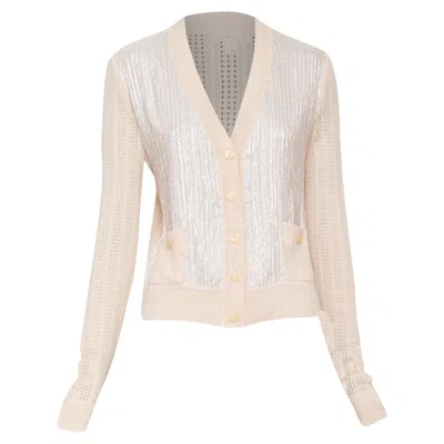 Pre-owned Nina Ricci Silver Foil Beige Cashmere Cardigan In Pink