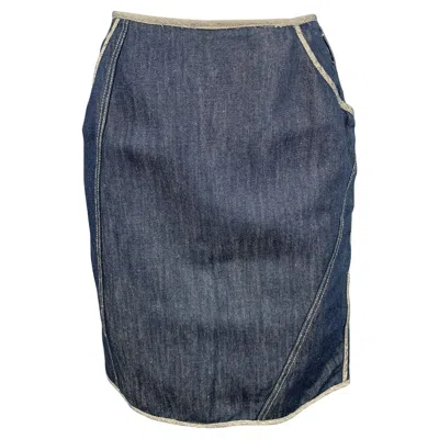 Pre-owned Nina Ricci Size 4 Blue Contrast Stitch Denim Pencil Skirt