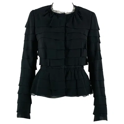 Pre-owned Nina Ricci Size 6 Black Silk Layered Blazer