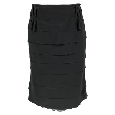 Pre-owned Nina Ricci Size 6 Black Silk Pencil Skirt