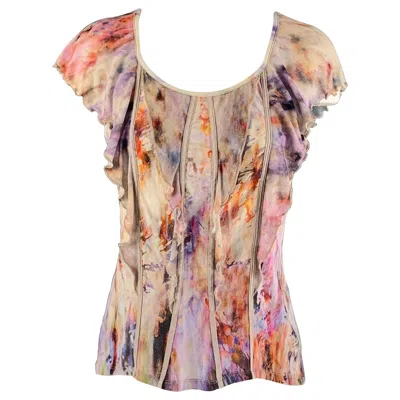 Pre-owned Nina Ricci Size 8 Pink Multicolour Cotton & Elastane Tie Dye Blouse