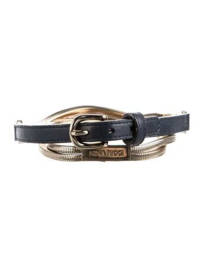 Pre-owned Nina Ricci Skinny Metal Waist Belt In Blue/gold