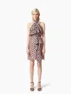 Nina Ricci Polka Dot Seersucker Skirt With Asymmetric Bow In Black On Blush In Pink