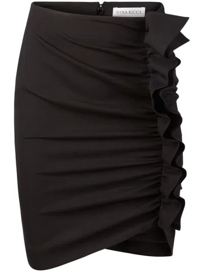 Nina Ricci Draped Skirt In Nappa Leather In Black