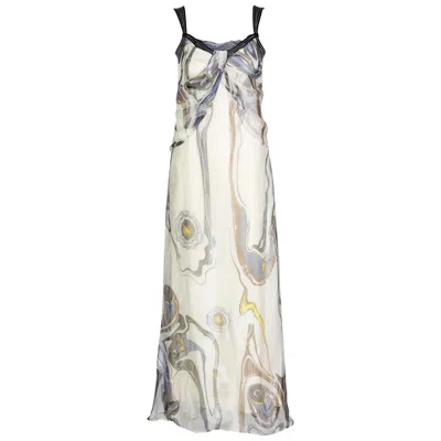 Pre-owned Nina Ricci Sleeveless Swirl Print Silk Maxi Dress In Gray
