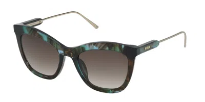 Nina Ricci Snr300 0863 Women's Sunglasses Tortoiseshell Size 52 In Green