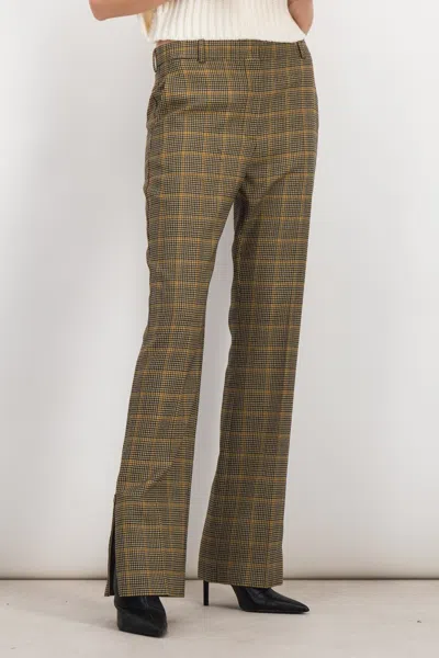 Nina Ricci Straight Leg Check Wool Pants In Brown