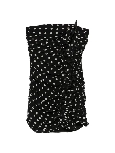 Nina Ricci Strapless Dress Ruched Ruffle Polka Dots Mini In Black