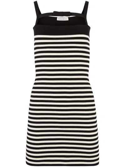 Nina Ricci Stripe-pattern Mini Dress In Ecru Noir
