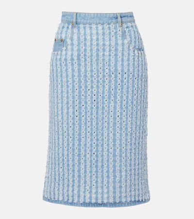 Nina Ricci Striped Denim Pencil Skirt In Blue