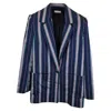 Nina Ricci Striped Single-breasted Blazer With Pockets In Navy Blue Acetate In Blue