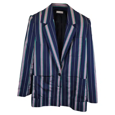 Nina Ricci Striped Single-breasted Blazer With Pockets In Navy Blue Acetate